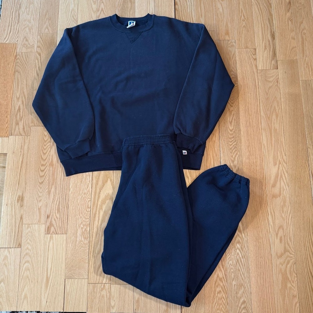 Vintage Russell Athletic Made in USA Navy Blank 2 Piece Sweatsuit XL/XXL